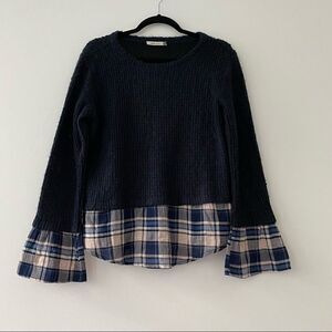 Maude Vivante Navy Knit Plaid Layered Sweater Size Small